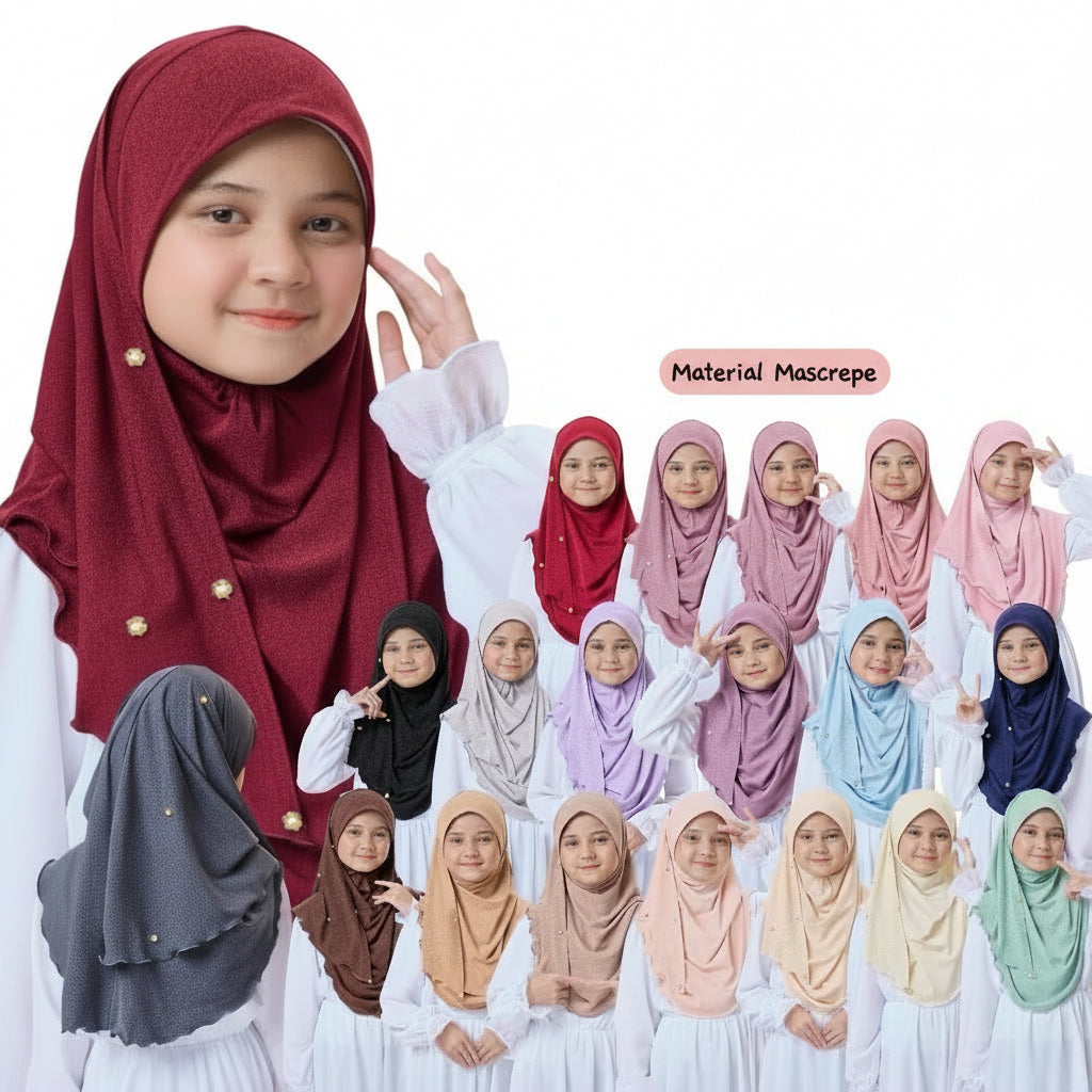 Noor Instant Ironless Kids Hijab with pearl and elastic chin (M size) Black