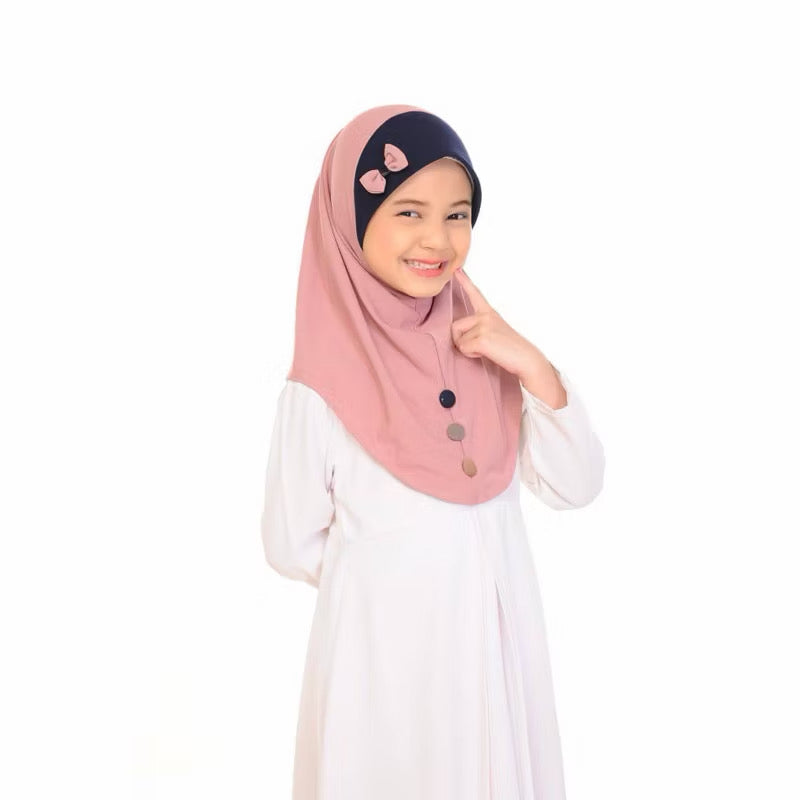 Kids Girls Instant Hijab with bow for Ramadhan and Eid KMBB1 one piece