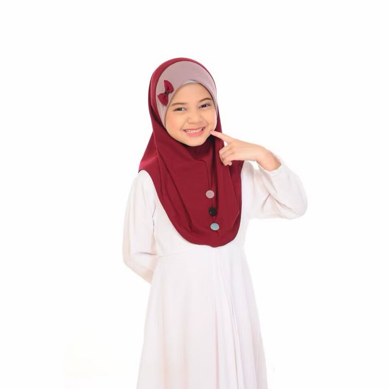 Kids Girls Instant Hijab with bow for Ramadhan and Eid KMBB1 one piece
