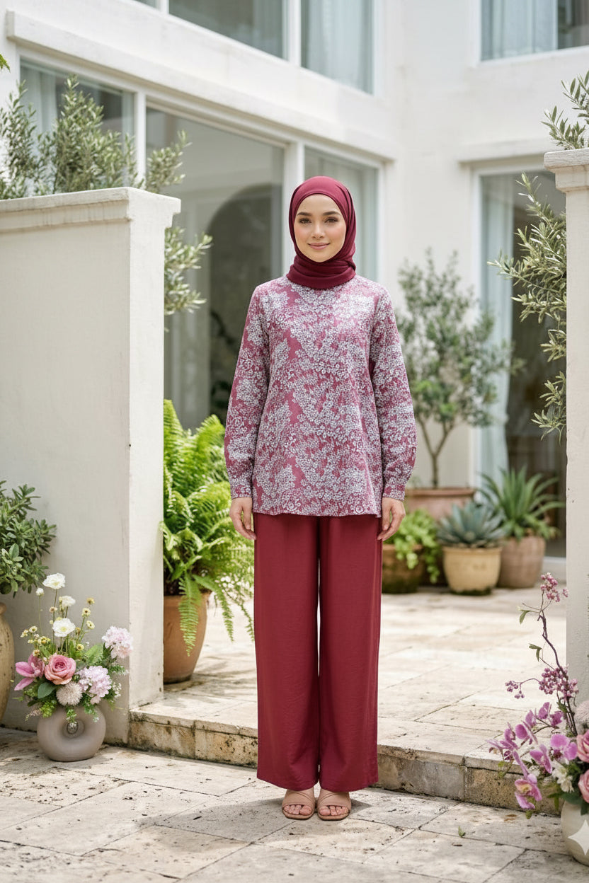 Women's Modest Cotton Linen 2 Piece Suit | Maya Short Co-Ord Set for Work & Casual Wear- Red