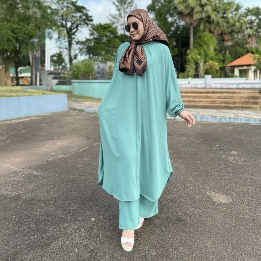 Tasnym Women's Zipper Long 2 Pieces co-ords set Outfit (Soft Cyan)