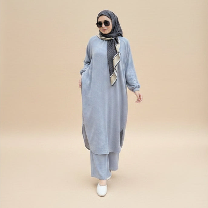 Tasnym Women's Zipper Long 2 Pieces co-ords set Outfit (Light Grey)