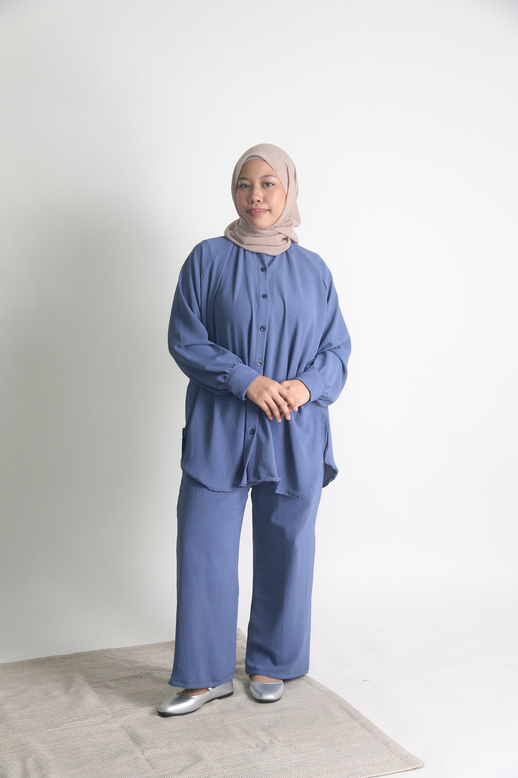 Women's Ironless 2 Pieces Outfit Set (Dusty Blue)