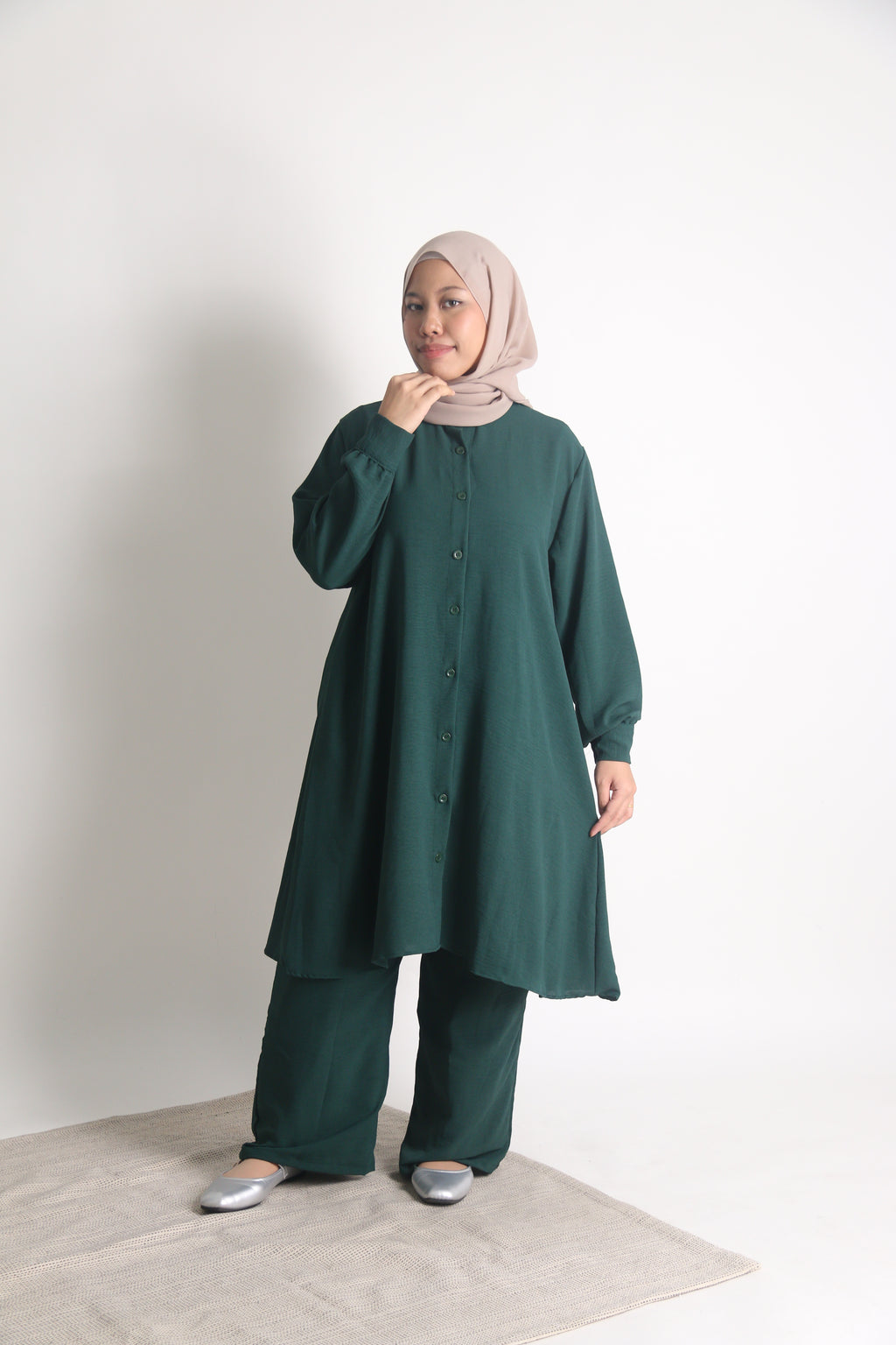 Women's Ironless 2 Pieces Outfit Long Set (Dark Green)
