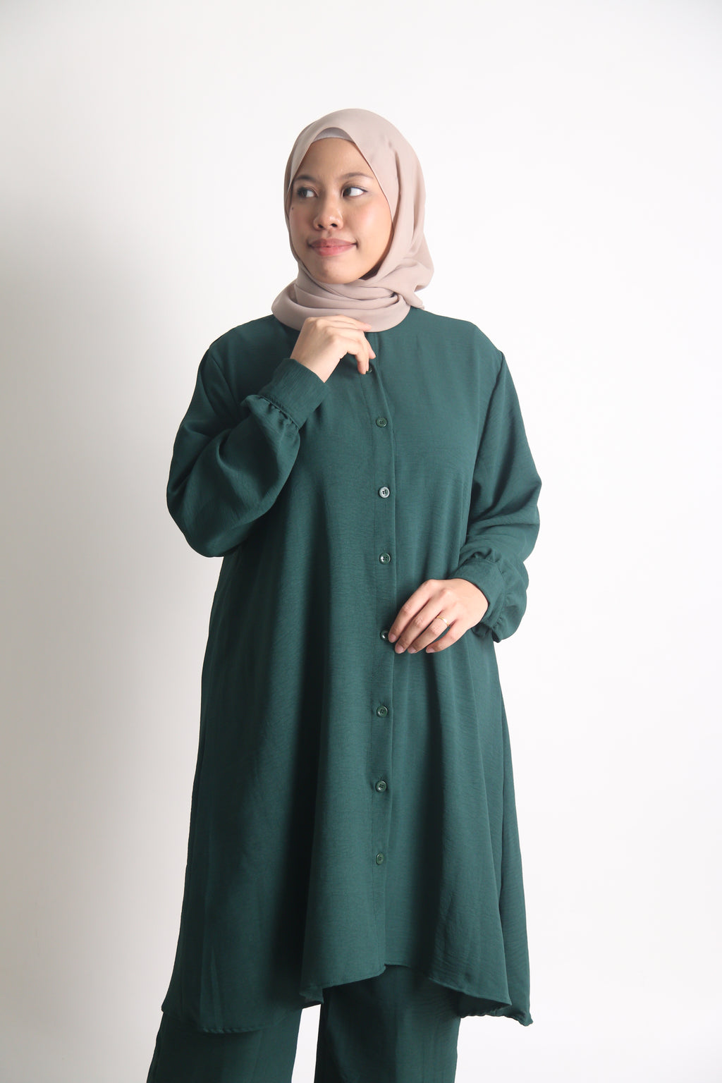 Women's Ironless 2 Pieces Outfit Long Set (Dark Green)