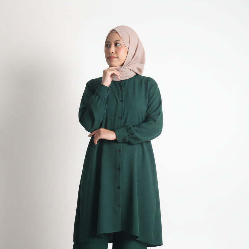 Women's Ironless 2 Pieces Outfit Long Set (Dark Green)