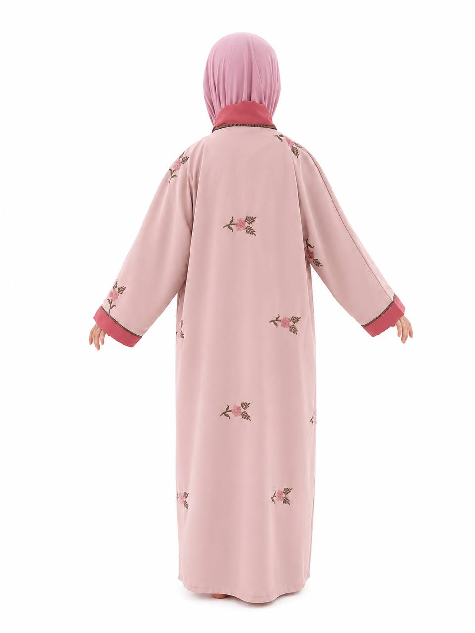 Islamic Two layer Floral Embroidered Zip Front Abaya for Kids with beadworks