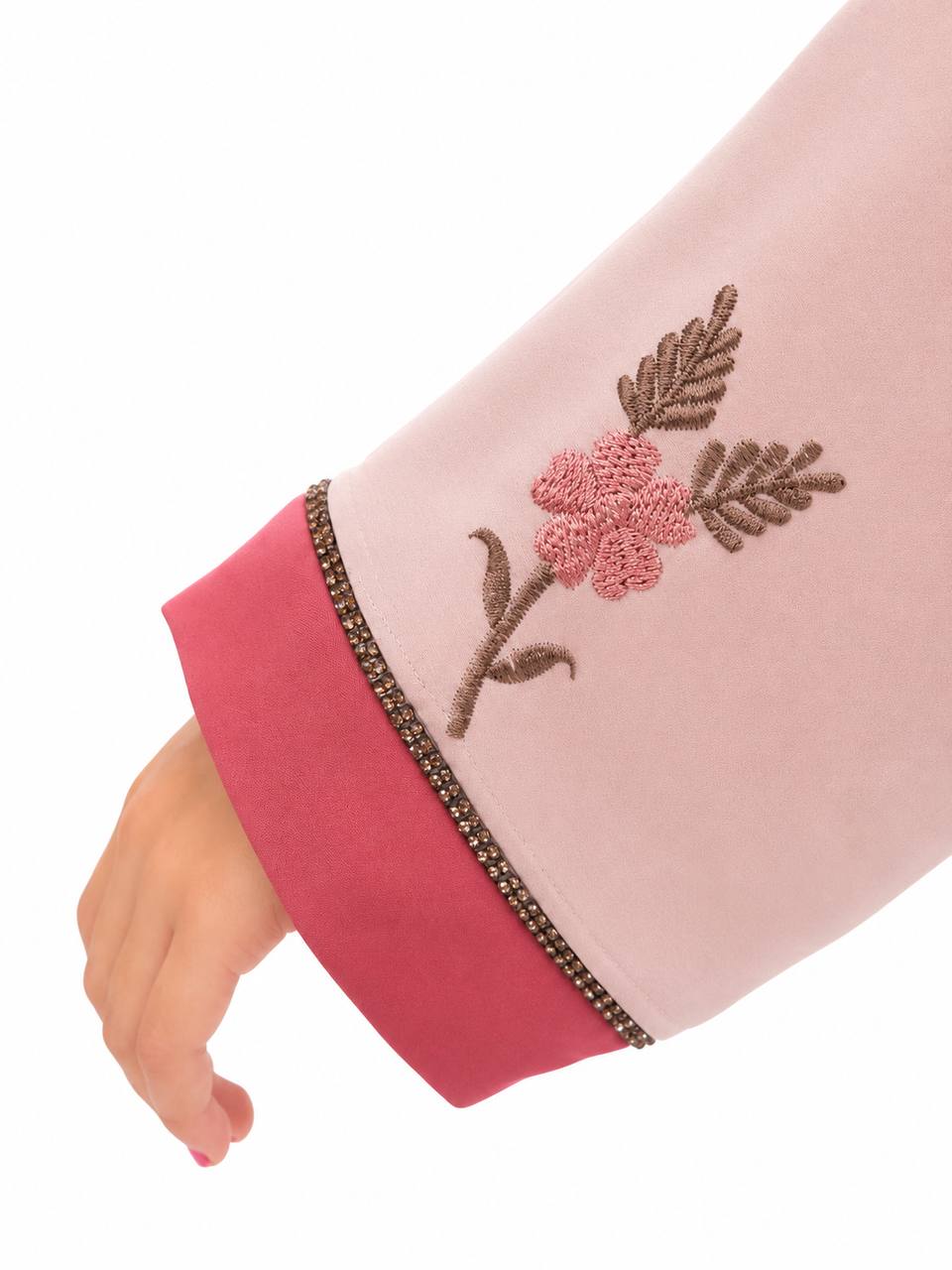 Islamic Two layer Floral Embroidered Zip Front Abaya for Kids with beadworks