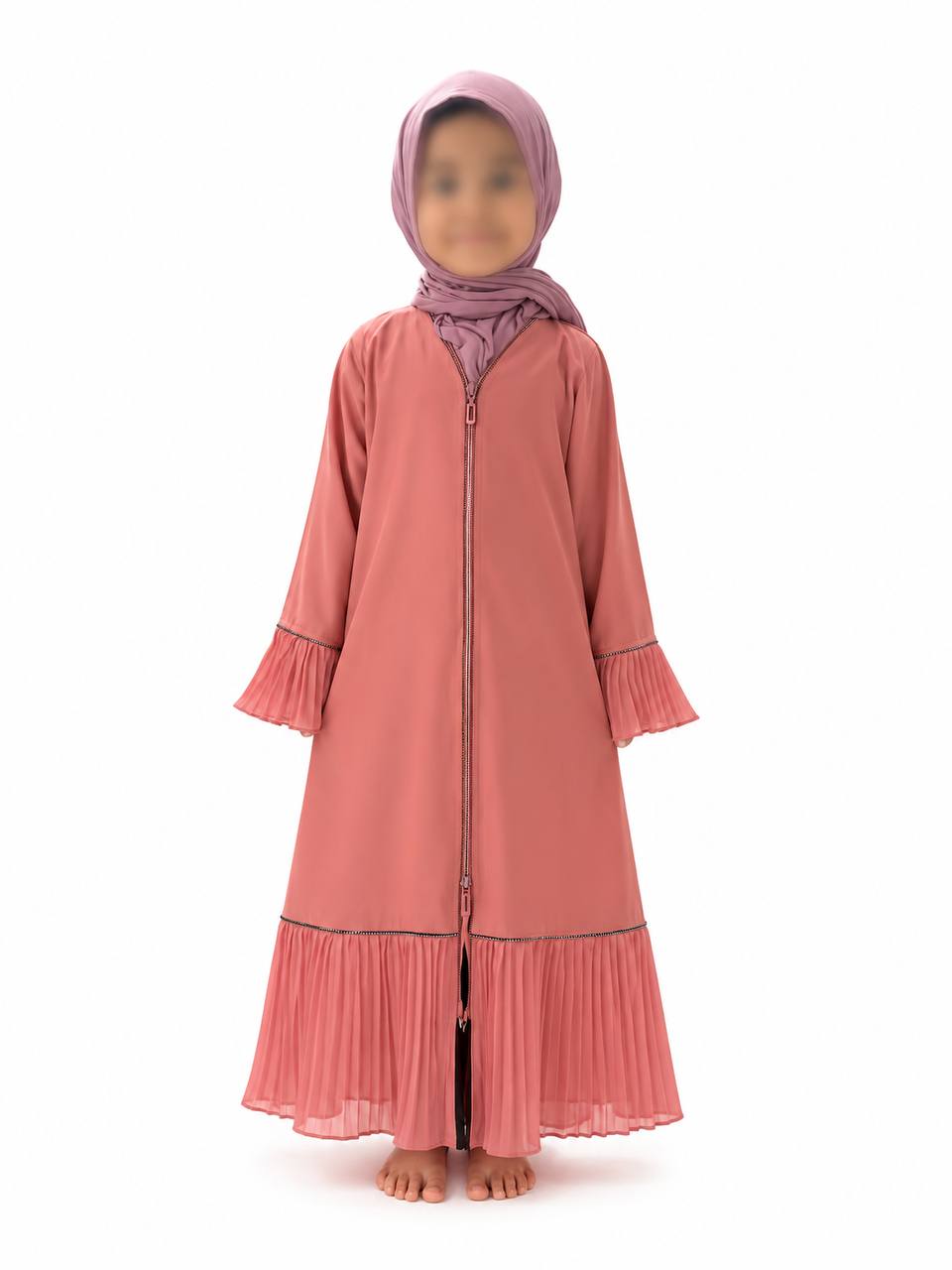 Kauthar Kids Girls abaya flowy with beadworks light baby pink . Breathable material
