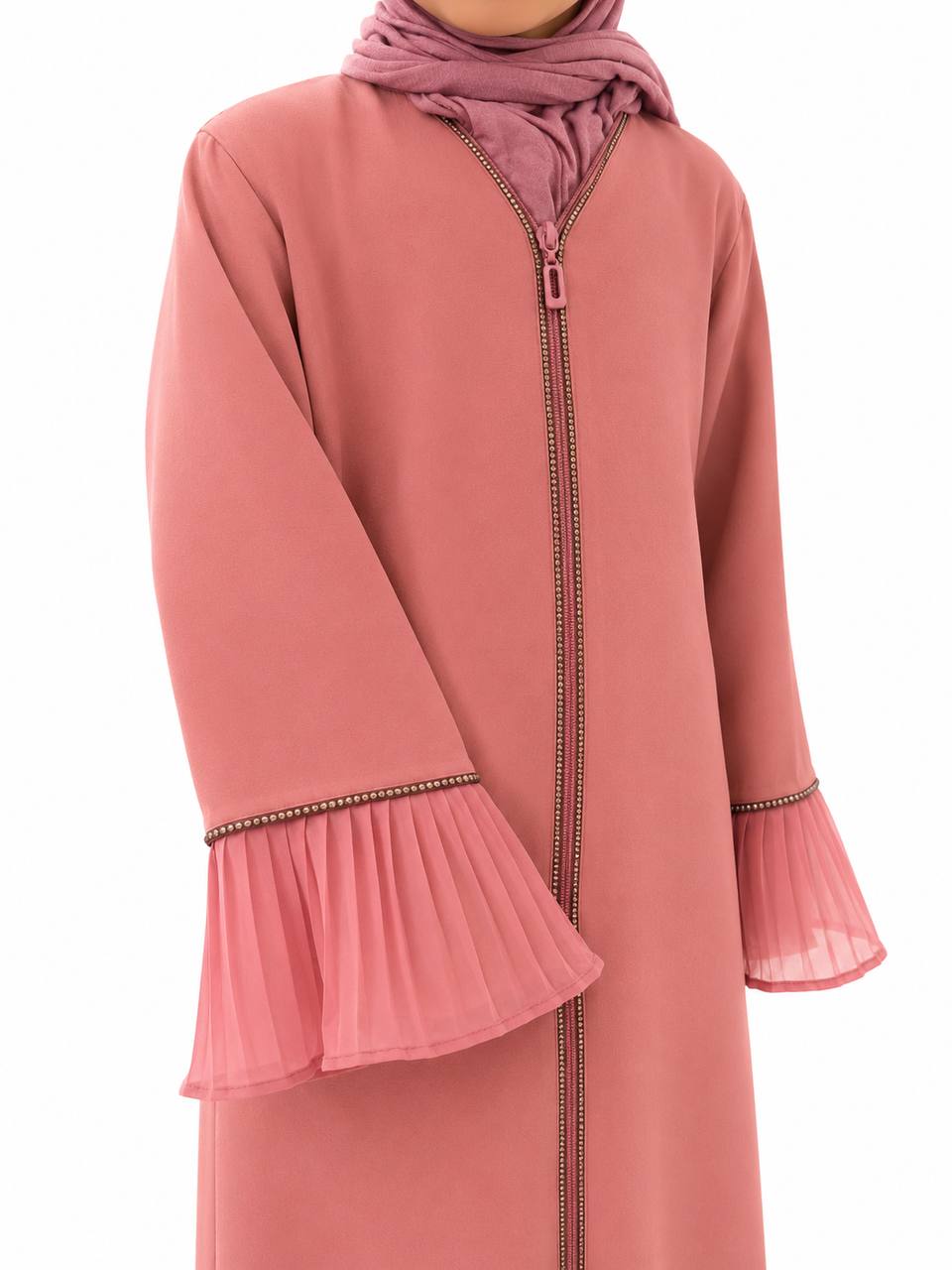 Kauthar Kids Girls abaya flowy with beadworks light baby pink . Breathable material