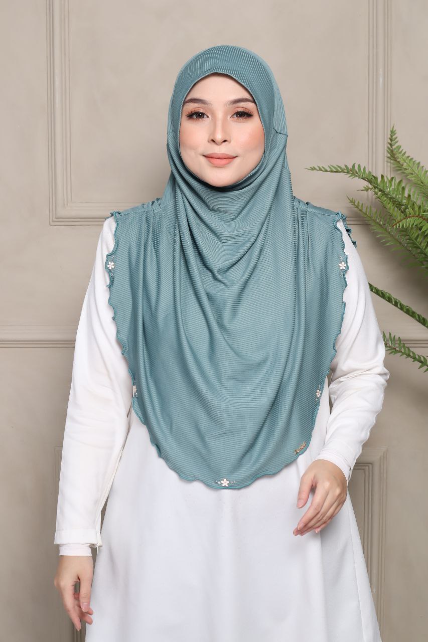 Instant Hijab Cotton Ribbed Dalila with cute floral at side