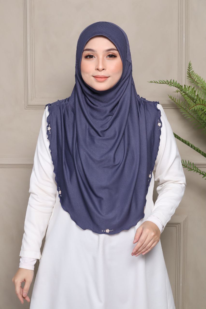 Instant Hijab Cotton Ribbed Dalila with cute floral at side