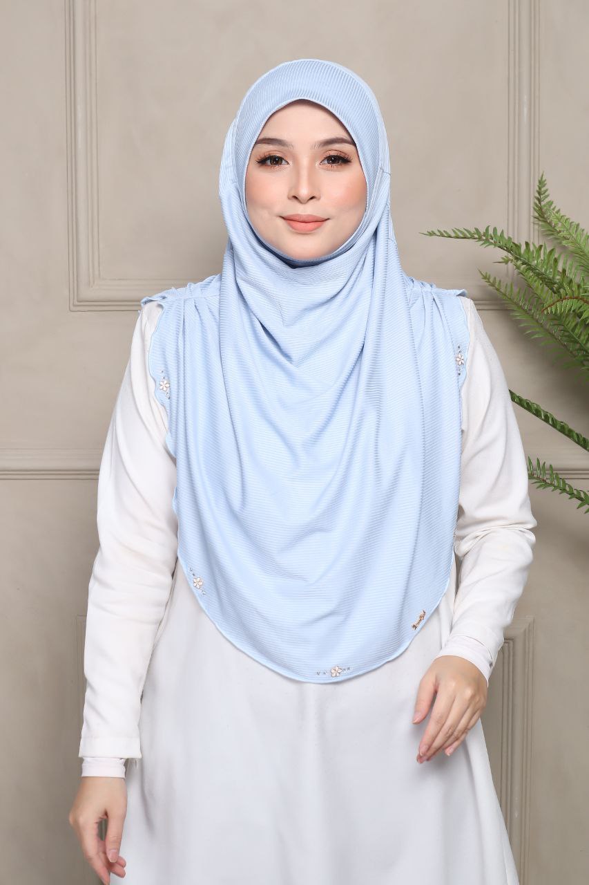 Instant Hijab Cotton Ribbed Dalila with cute floral at side