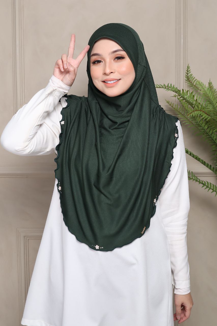 Instant Hijab Cotton Ribbed Dalila with cute floral at side