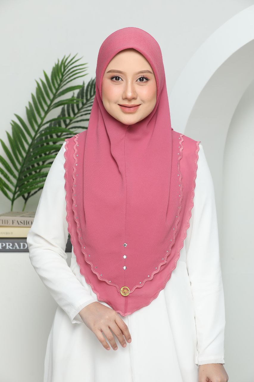 Instant Two-Layer Lace Chiffon Hijab with Stones (one size for adult) Dark pink