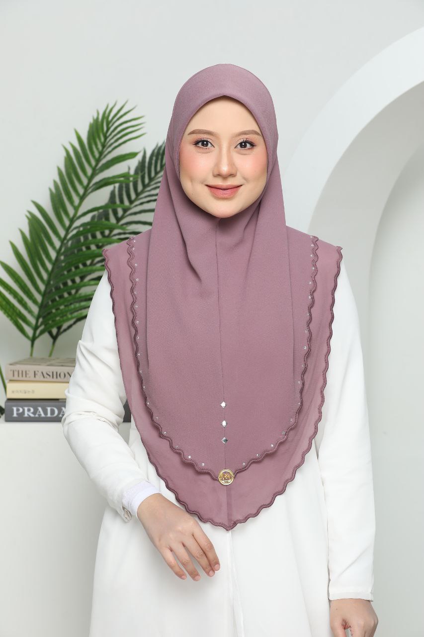 Instant Two-Layer Lace Chiffon Hijab with Stones (one size for adult) Light purple