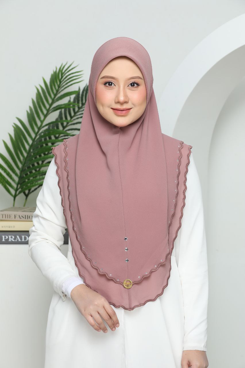 Instant Two-Layer Lace Chiffon Hijab with Stones (one size for adult) Light pink
