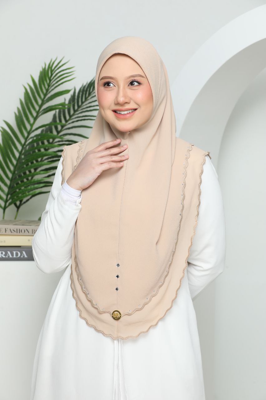 Instant Two-Layer Lace Chiffon Hijab with Stones (one size for adult) Nude