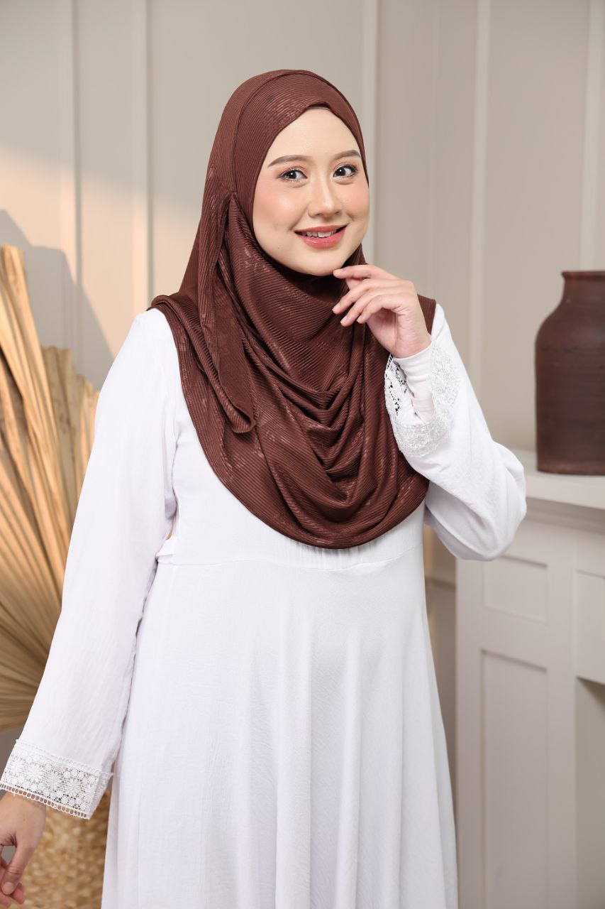 Instant Hijab - 2 Face hole Shawl in Cotton Ribbed   with floral embossed for Versatile Styling Options