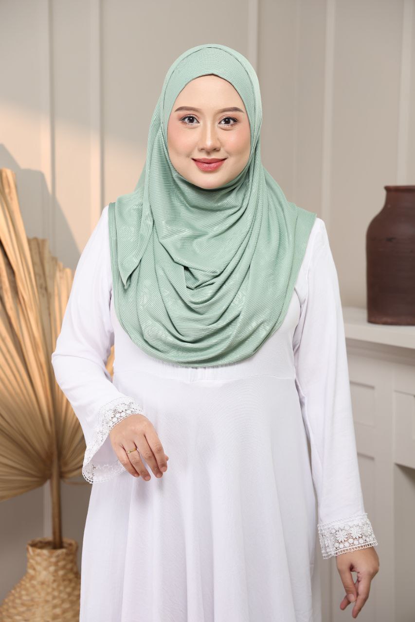 Instant Hijab - 2 Face hole Shawl in Cotton Ribbed   with floral embossed for Versatile Styling Options