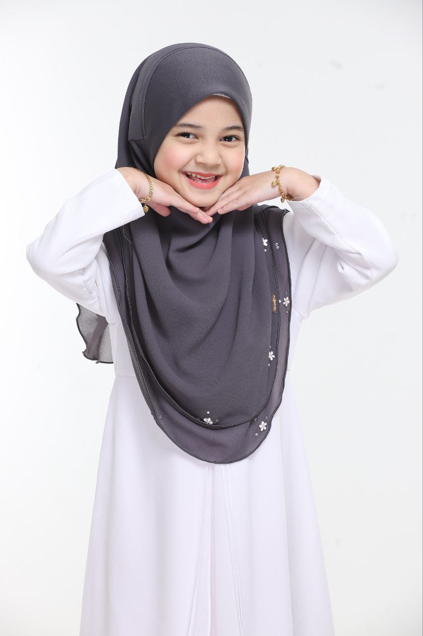 Instant Kids Hijab One Piece Chiffon Hijab with Flower Design with stones