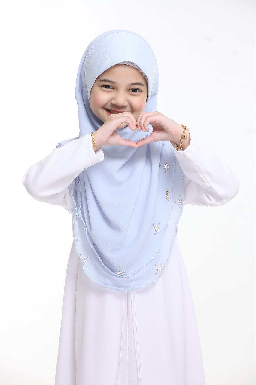 Instant Kids Hijab One Piece Chiffon Hijab with Flower Design with stones