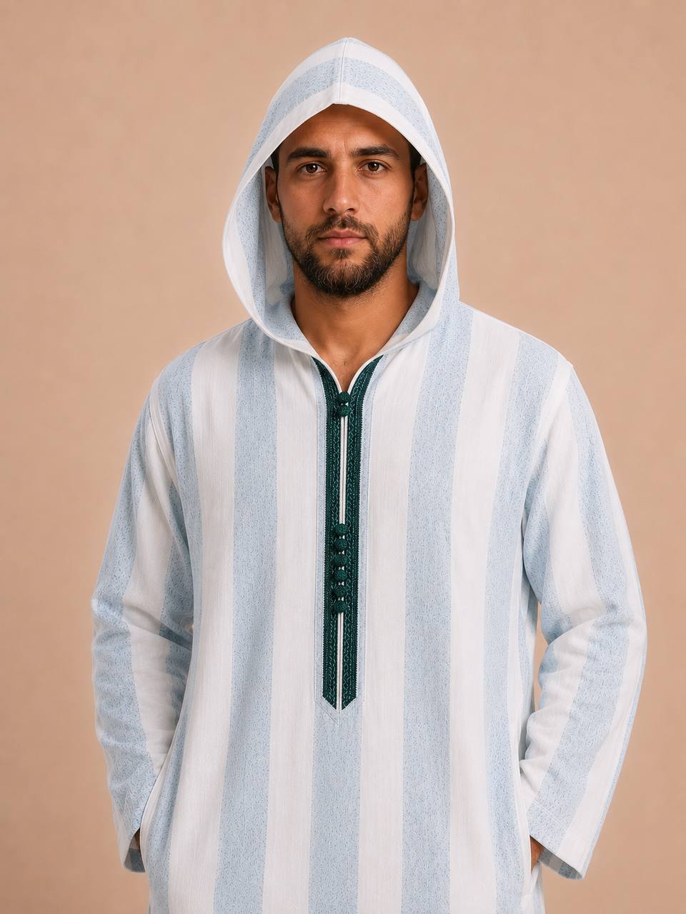 Male Hooded Moroccan Maghribi Thobe Jalabiya (Turquoise)