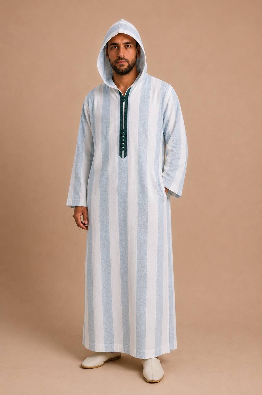 Male Hooded Moroccan Maghribi Thobe Jalabiya (Turquoise)