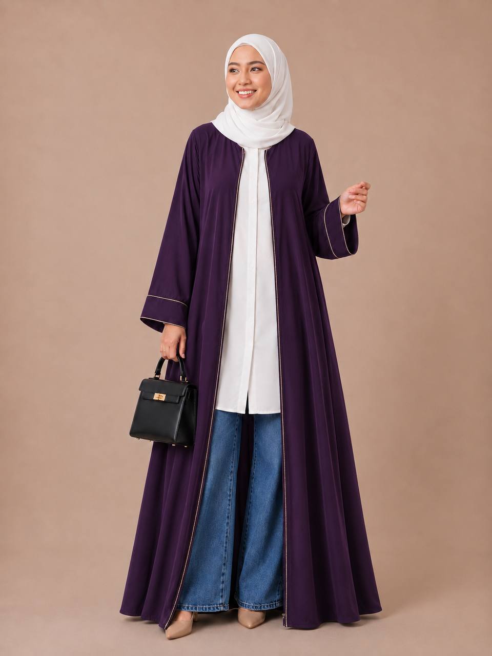 Mom & daughter Aeisha Essential Classic daily zipped - fully opened front abaya